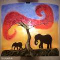 Applique murale éléphant dans la savane version bleu et orange