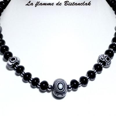 collier perles de verre noires et blanches collection psyché