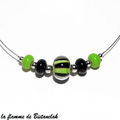 Collier perles de verre vert et noir