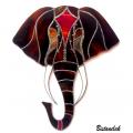 Décoration vitrail murale tête d'éléphant brun méché et rouge