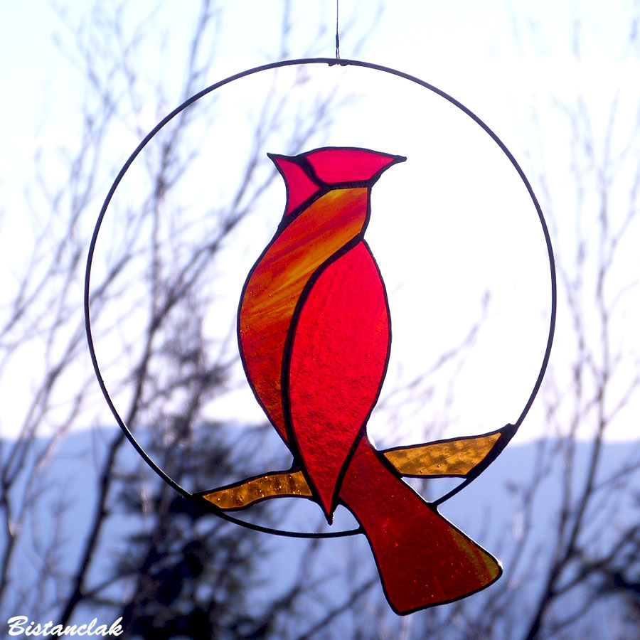 décoration vitrail tiffany oiseau cardinal rouge 