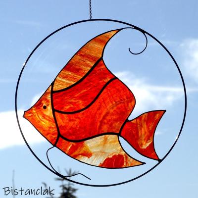 Vitrail poisson rouge orange creation artisanale francaise par bistanclak