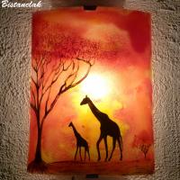 Applique en verre colorée rouge orange motif girafe