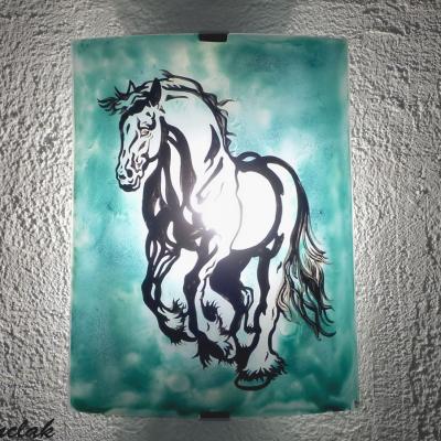 Applique luminaire motif cheval de couleur vert turquoise