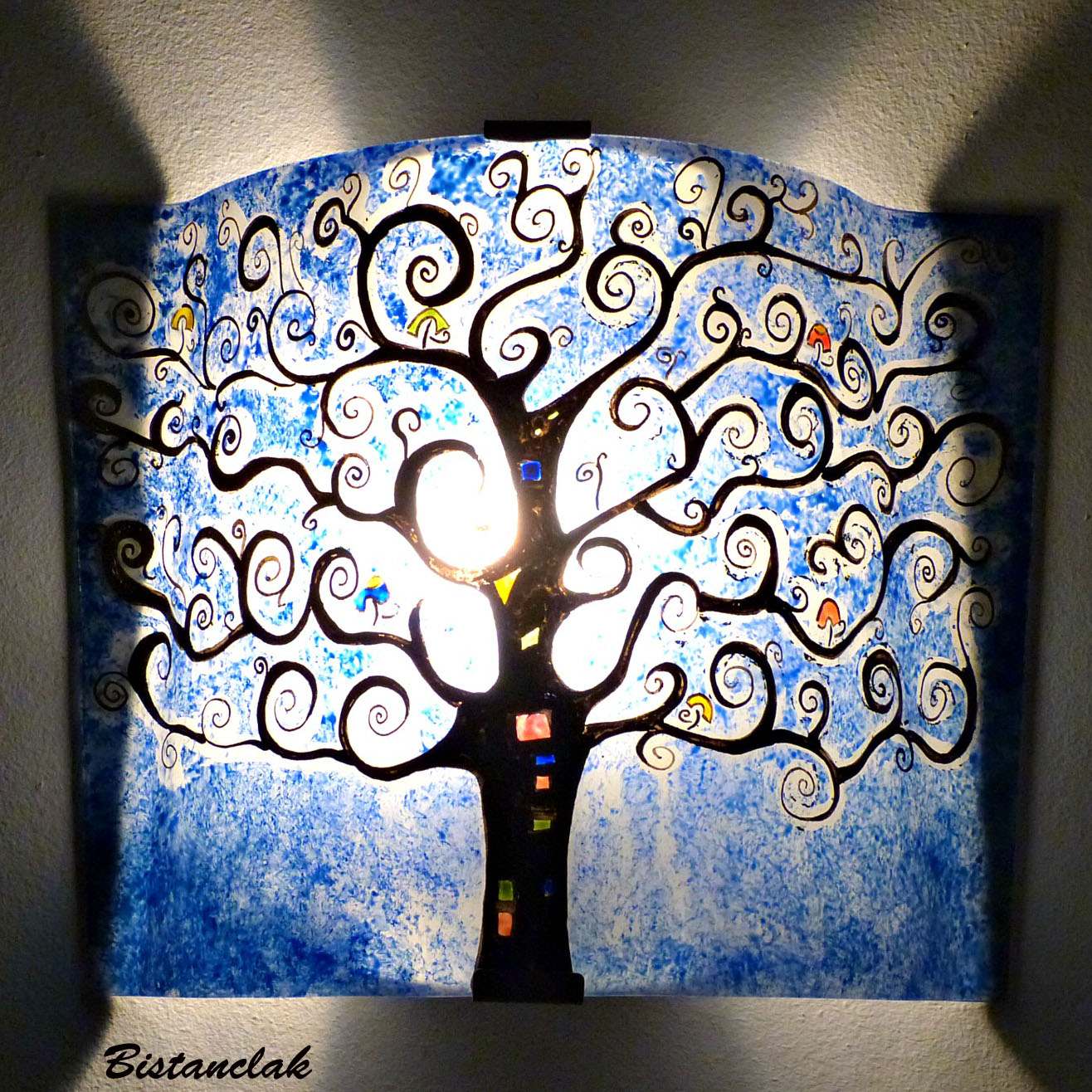 lampe applique décorative bleu motif arbre de vie