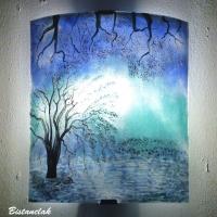 Applique murale artisanale bleu et turquoise paysage d arbre blanc creation par bistanclak