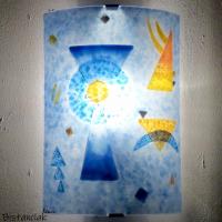 Applique murale artisanale bleu motif geometrique d apres kandinsky