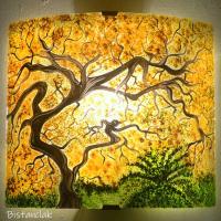 Applique murale coloree au motif d un arbre de printemps au feuillage orange
