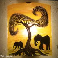 Applique murale coloree la marche des elephants jaune orange