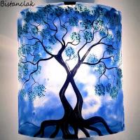 Applique murale en verre colore bleu motif arbre