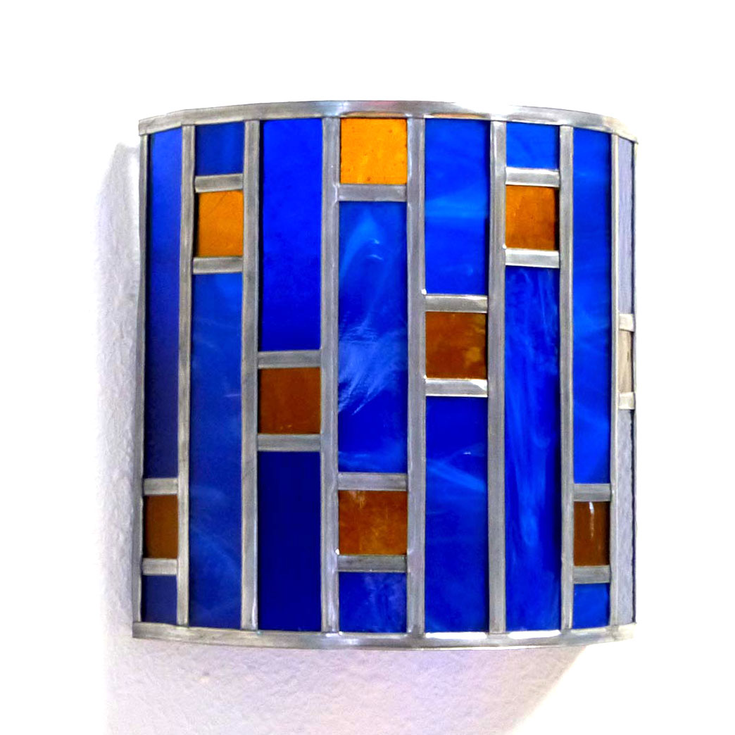 Applique vitrail demi cylindre bleu cobalt et ambre tendance art deco 13 1