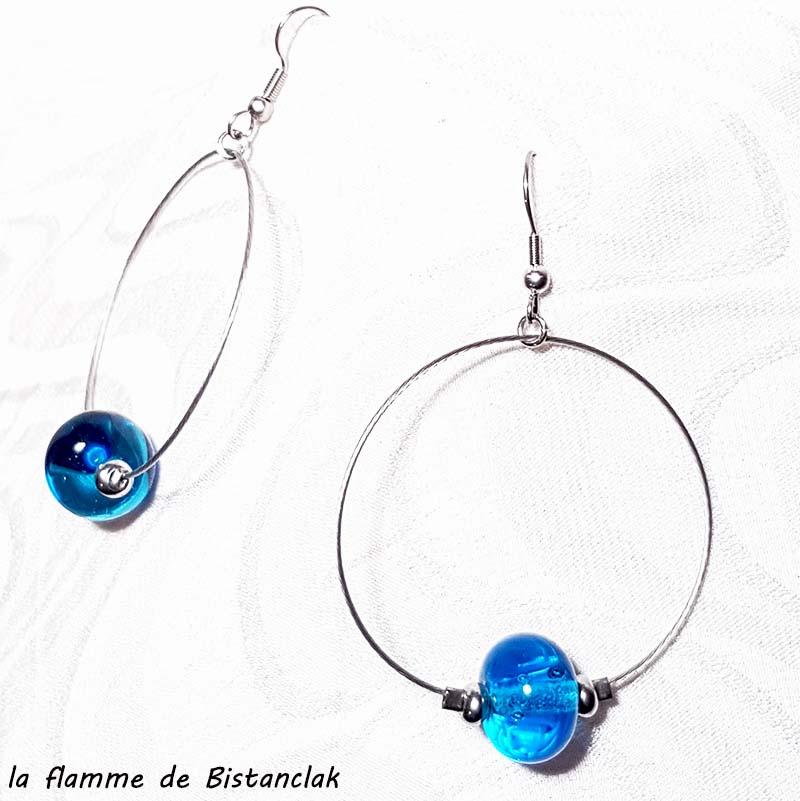 Boucle d oreille perle en verre file bleu turquoise