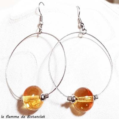 Boucles d oreille perle en verre file ambre