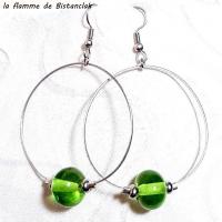 Boucles d oreilles perle de verre vert pomme transparent
