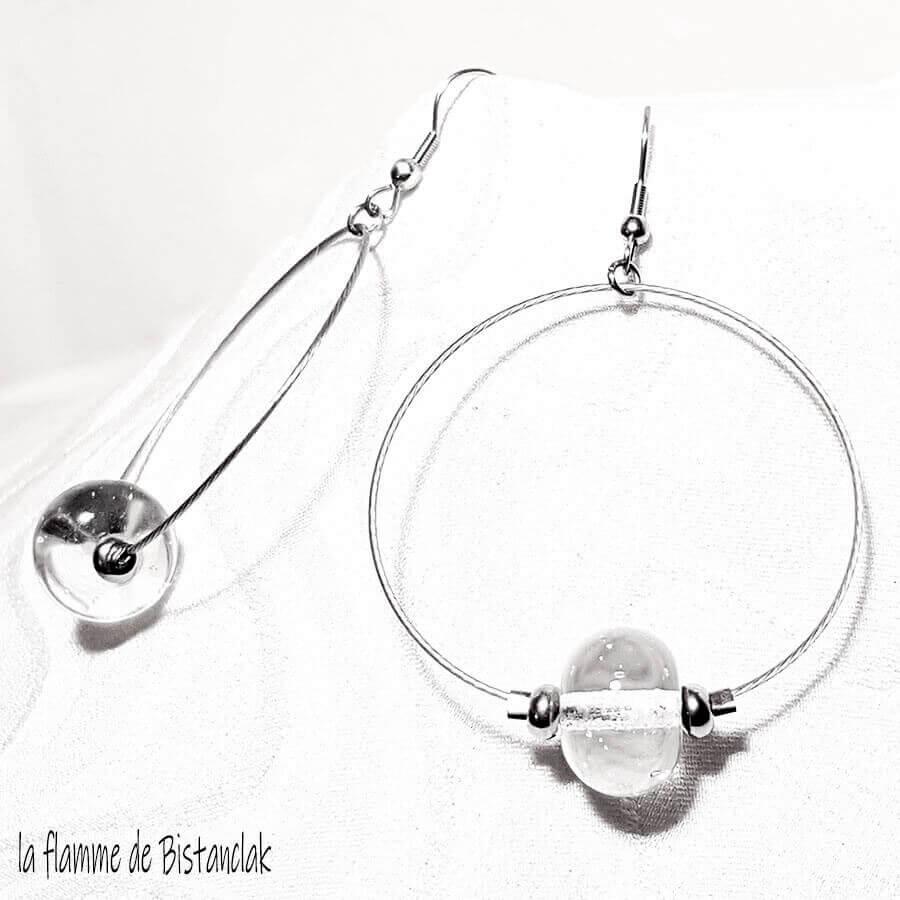 Boucles d oreilles creoles et perles de verre file transparentes 1
