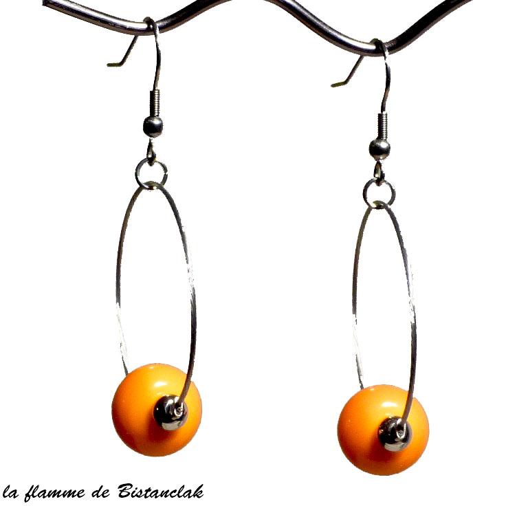 Boucles d oreilles creoles et perles de verre jaune orange