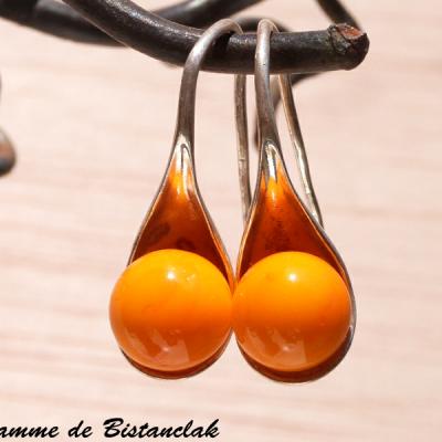 Boucles d oreilles perle de verre filé orange