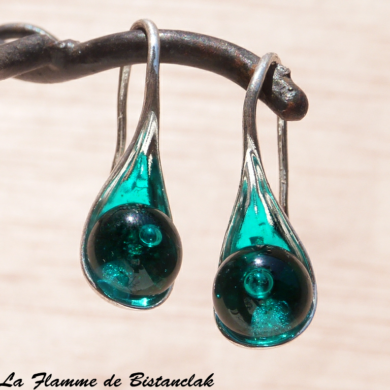 Boucles d oreilles cuillere vert petrole transparent 1 