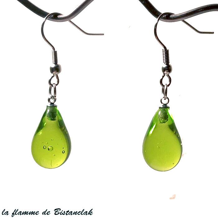 Boucles d oreilles goutte de verre file coloree vert pomme transparent