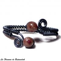 Bracelet artisanal spirales noir perles de verre paillete cuivre 2