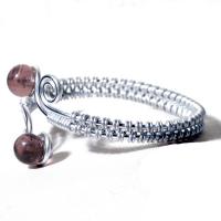 Bracelet spirale argente perles de verre rose transparent 1