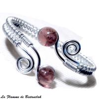 Bracelet spirale argente perles de verre rose transparentes