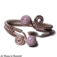 Bracelet tresse a spirales chocolat perles de verre glycine mauve chamarre 3 