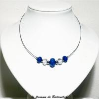 Collier perles de verre file rondes bleu lapi et transparentes vendu en ligne 2
