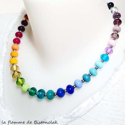 Collier perles de verre multicolores pour femme