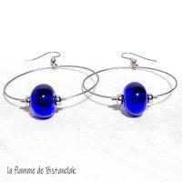 Boucles d'oreilles creole perle de verre ronde bleu roi
