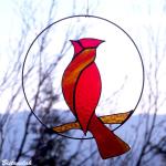 vitrail décoratif oiseau cardinal rouge