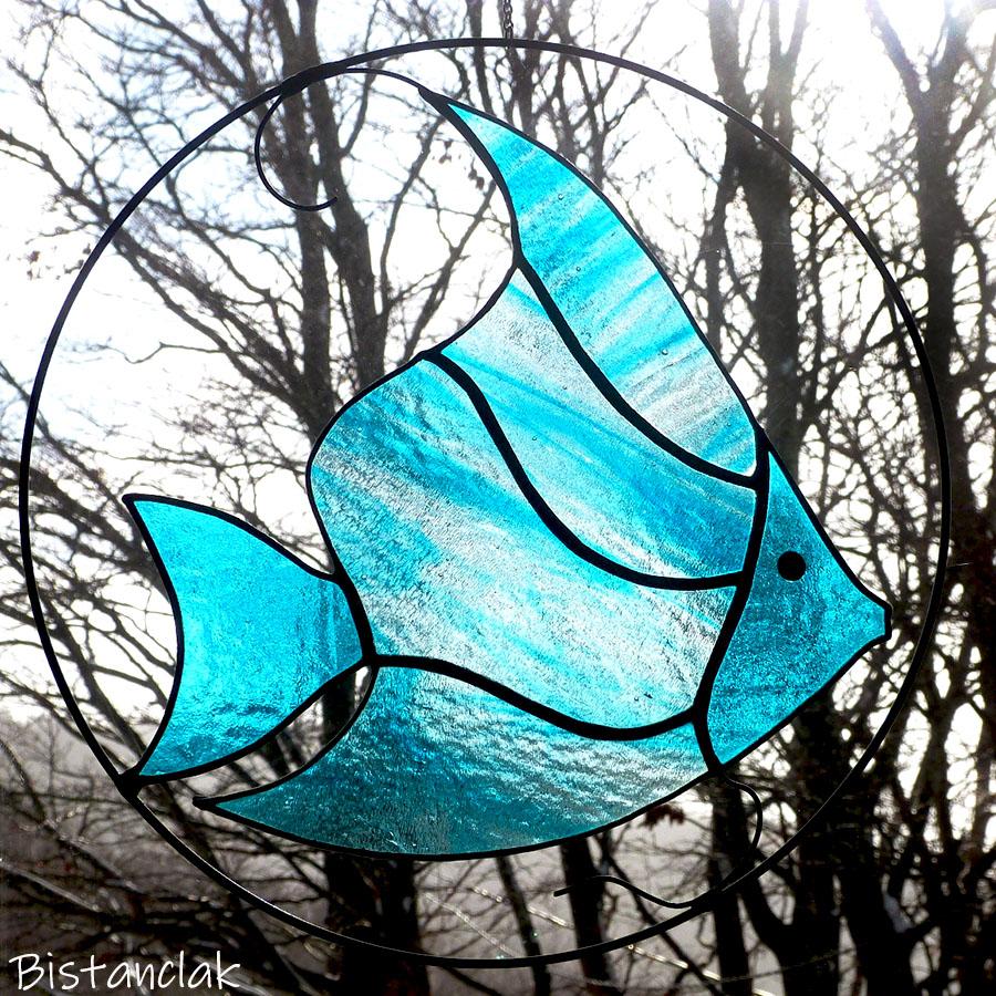 Decoration vitrail pour fenetre poisson bleu
