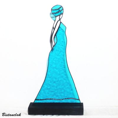 Decoration vitrail tiffany femme en robe bleu 1