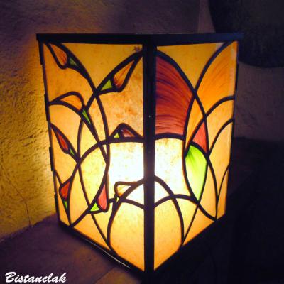 Lampe vitrail rectangulaire motif arum