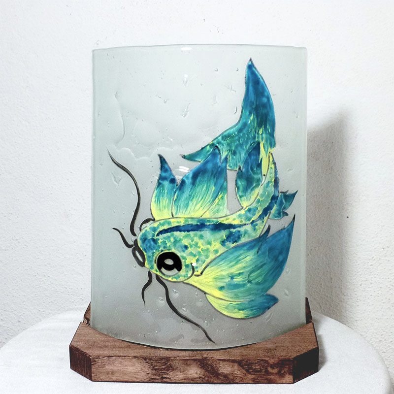 Lampe à poser décorative motif poisson jaune et bleu