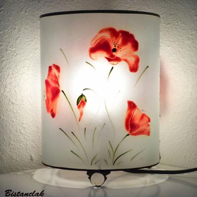 Lampe cylindrique blanche motif Coquelicots