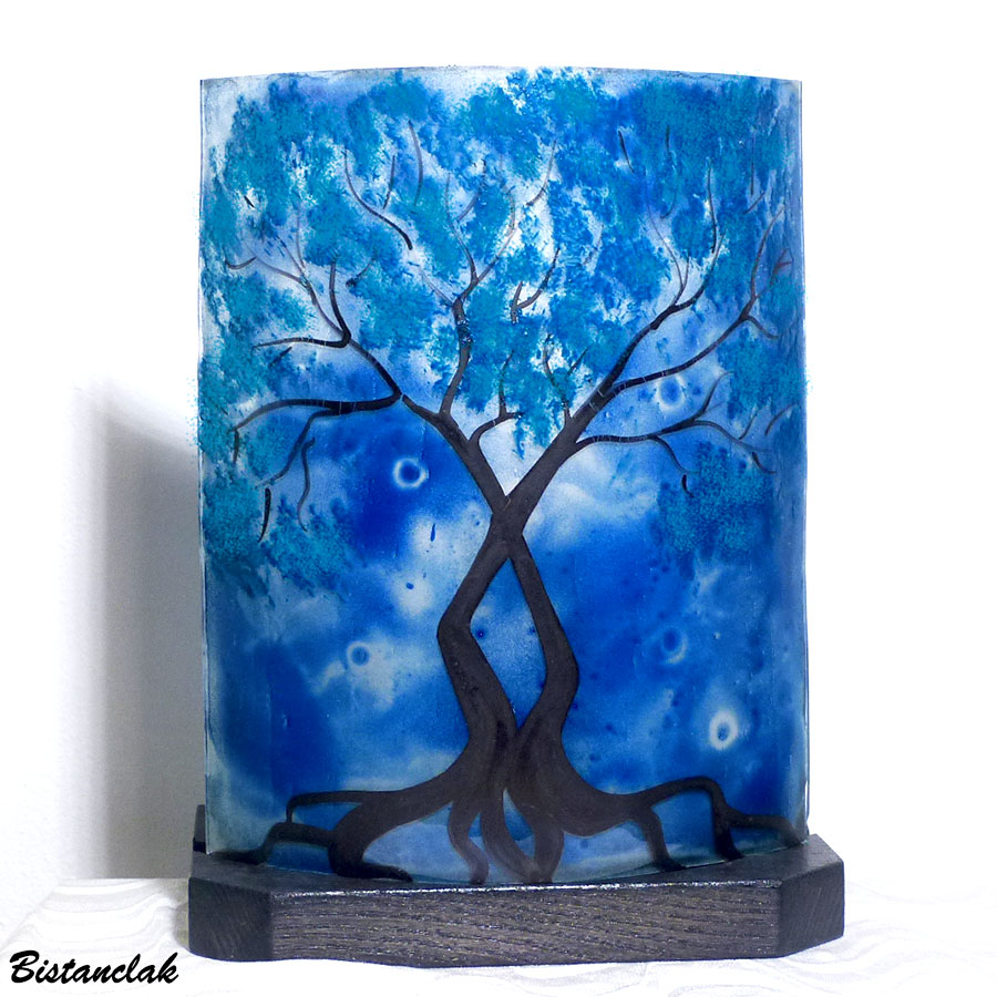 Lampe deco bleu motif arbre