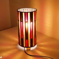 Lampe vitrail forme cylindre rouge ambre et brun 3 