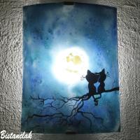 applique decorative bleu au dessin de chats sous la lune une creation artisanale francaise par bistanclak