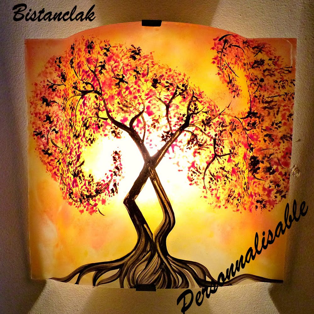 Luminaire applique murale jaune orange motif l arbre a volute rouge couleur personnalisable 1 