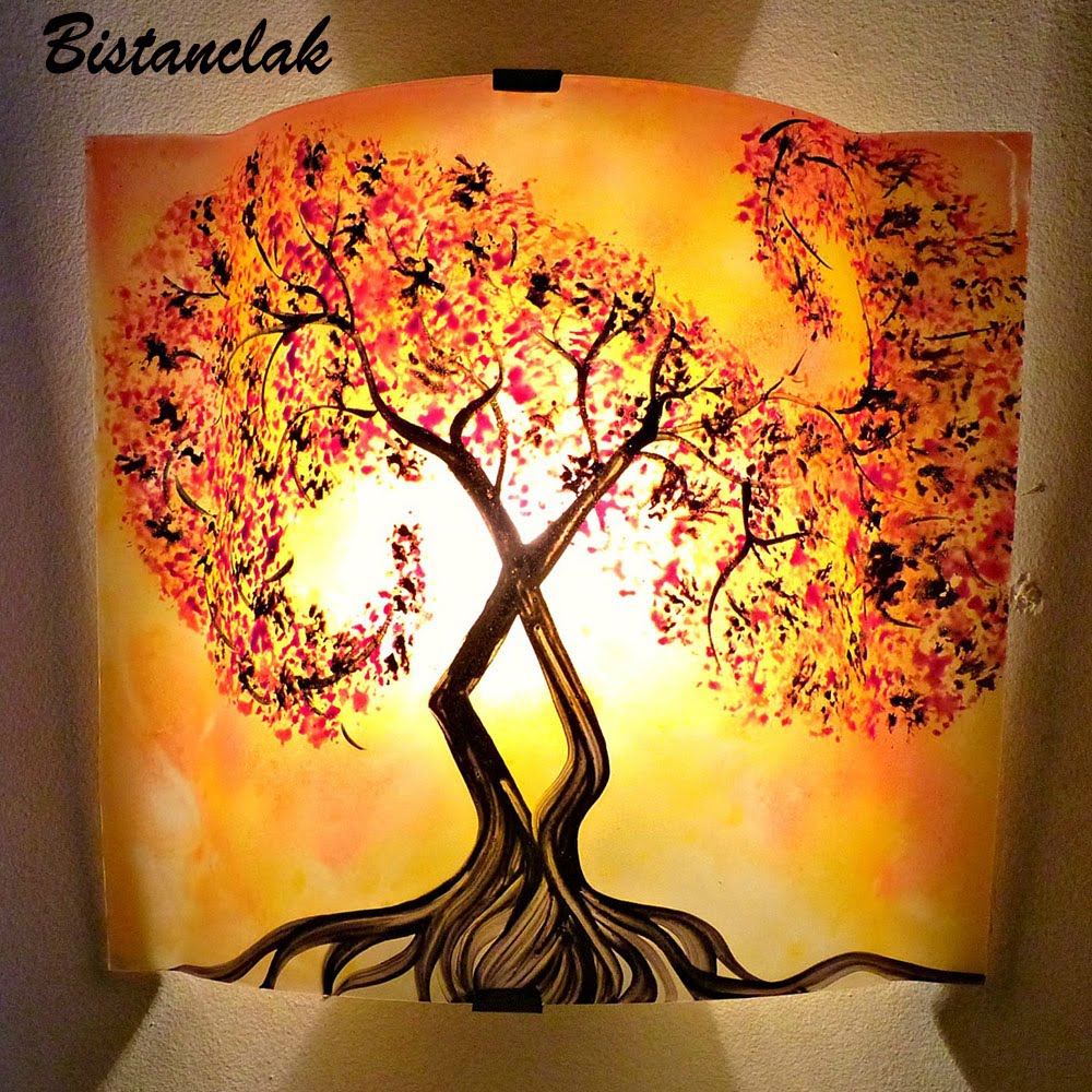 Luminaire applique murale jaune orange motif l arbre a volute rouge couleur personnalisable 6 