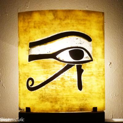 Luminaire deco jaune motif oeil d horus creation artisanale francaise