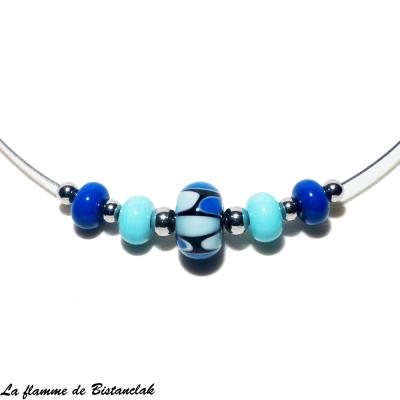 Collier perles de verre bleu lapi et bleu ciel collection écaille