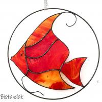 Vitrail decoratif poisson rouge orange